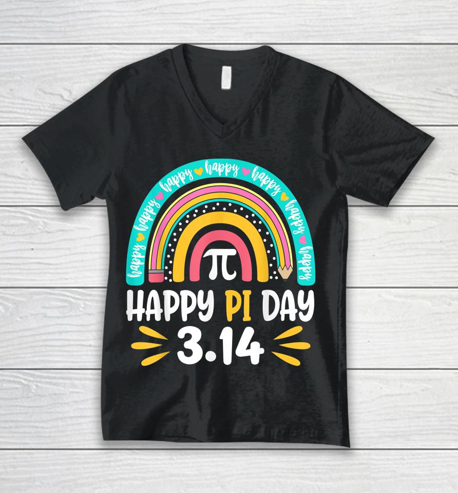 Happy Pi Day Mathematic Math Teacher Gift Rainbow Women Girl Unisex V-Neck T-Shirt