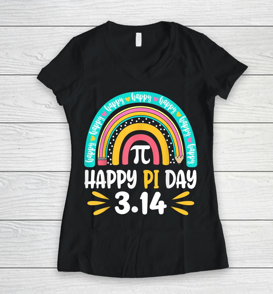 Happy Pi Day Mathematic Math Teacher Gift Rainbow Women Girl Women V-Neck T-Shirt