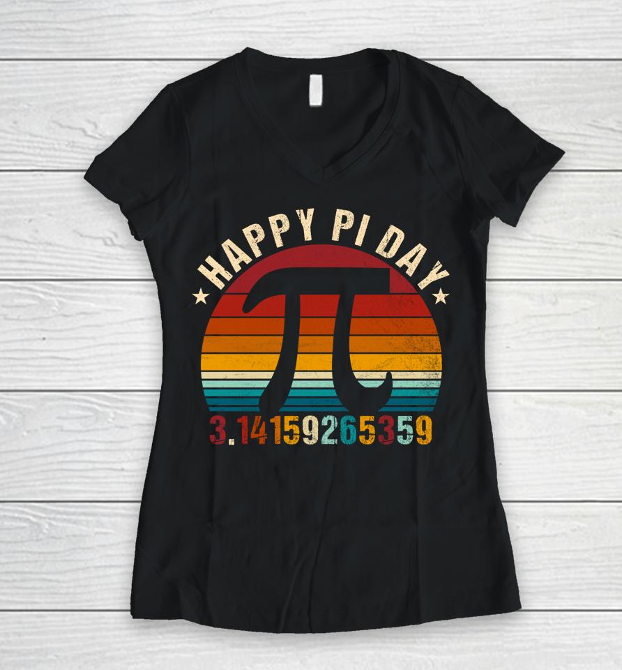 Happy Pi Day Mathematic Math Teacher Vintage Women V-Neck T-Shirt