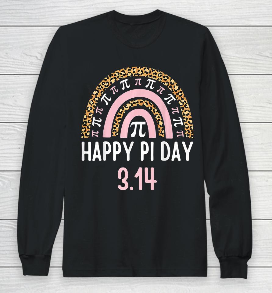 Happy Pi Day Mathematics Math Teacher Gift Leopard Rainbow Long Sleeve T-Shirt
