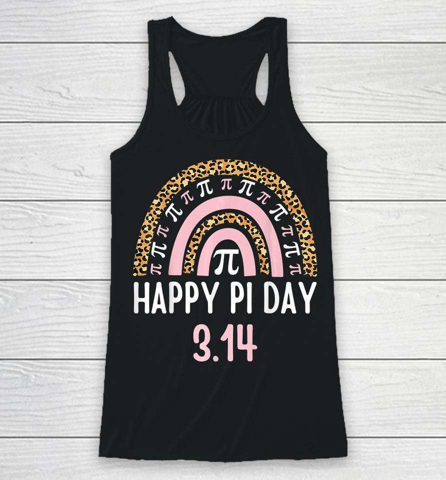 Happy Pi Day Mathematics Math Teacher Gift Leopard Rainbow Racerback Tank