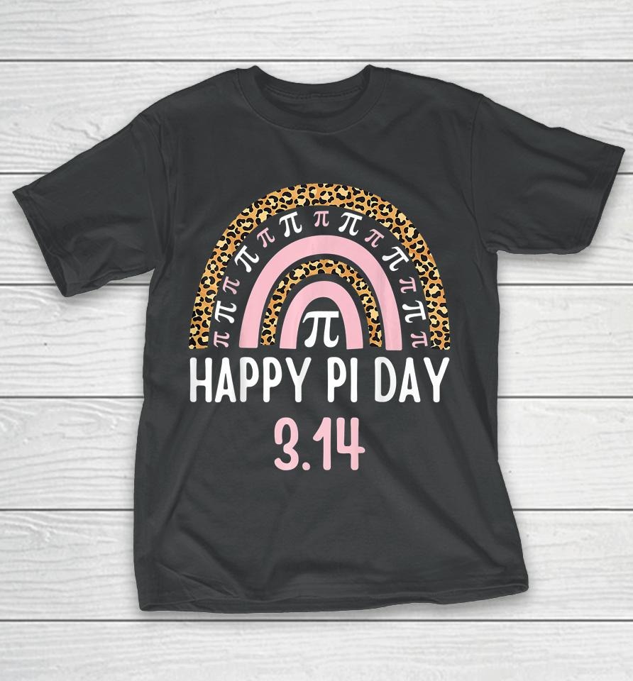 Happy Pi Day Mathematics Math Teacher Gift Leopard Rainbow T-Shirt