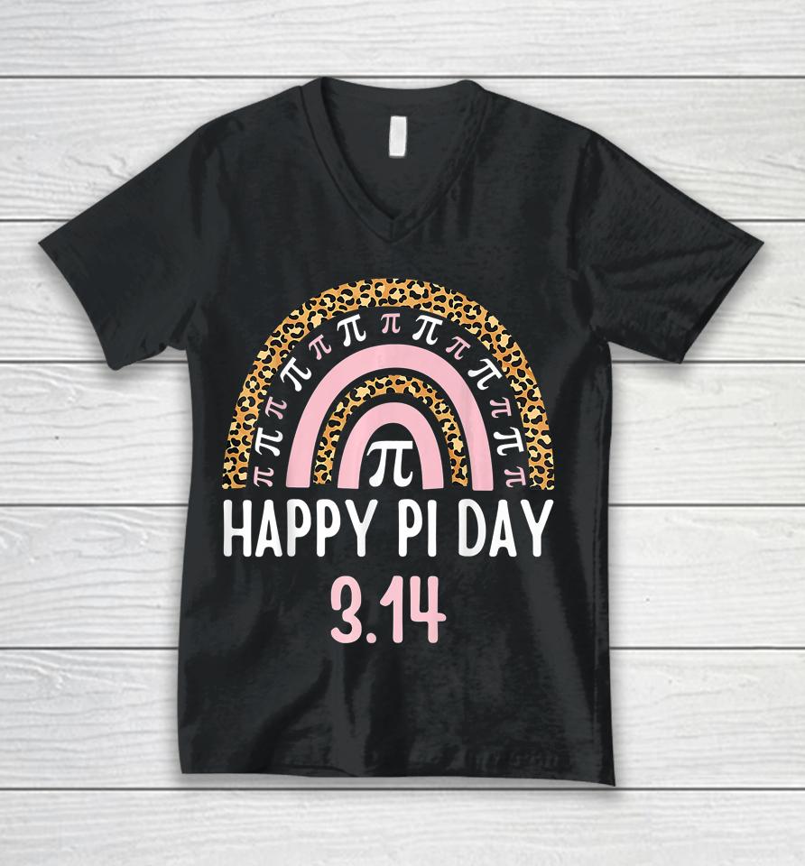 Happy Pi Day Mathematics Math Teacher Gift Leopard Rainbow Unisex V-Neck T-Shirt