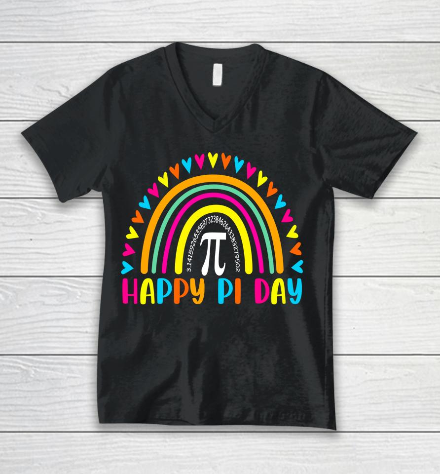 Happy Pi Day Rainbow Unisex V-Neck T-Shirt