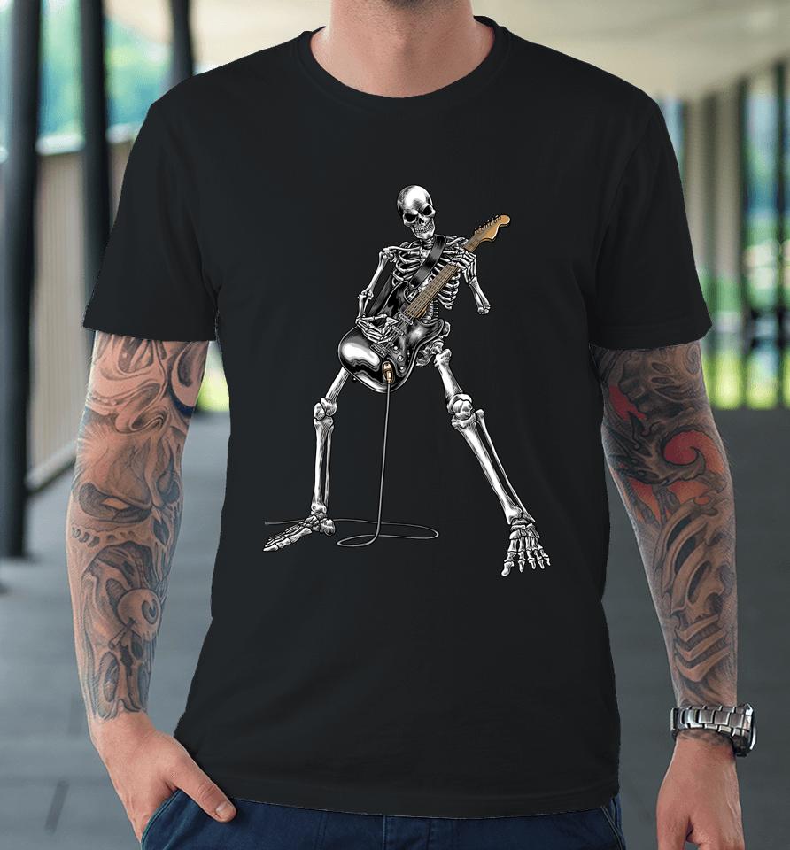 Happy Skeleton Guitar Guy Spooky Halloween Rock Band Concert Premium T-Shirt