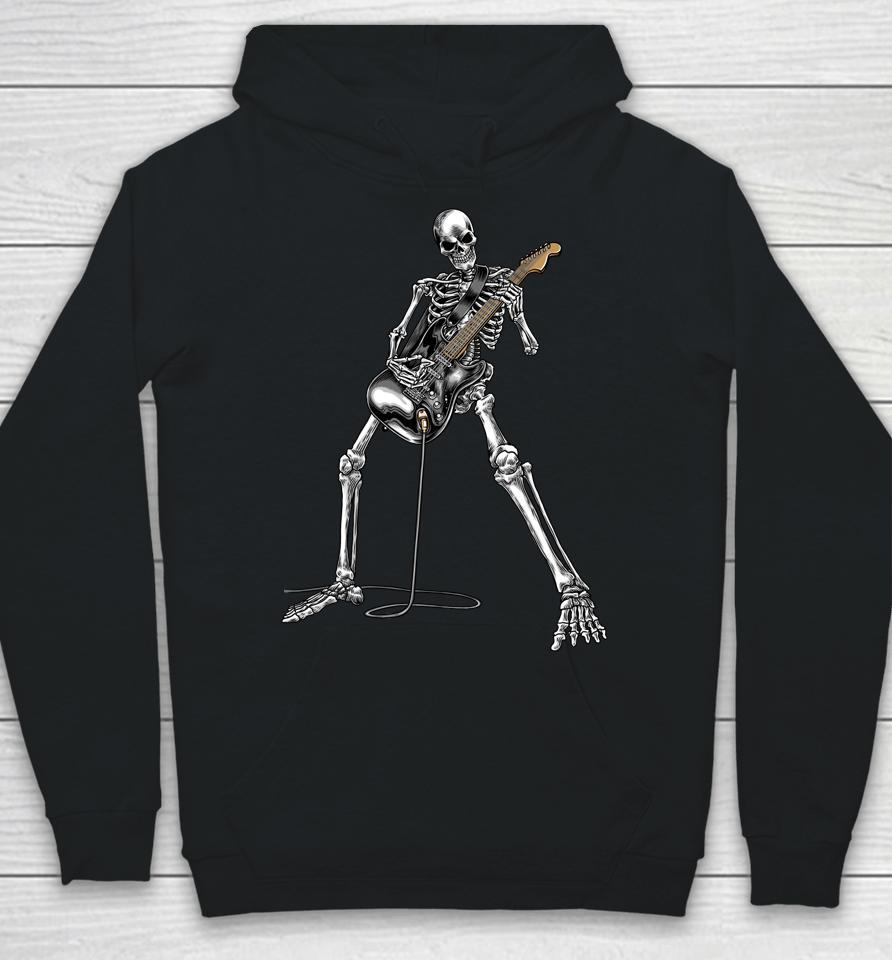 Happy Skeleton Guitar Guy Spooky Halloween Rock Band Concert Hoodie