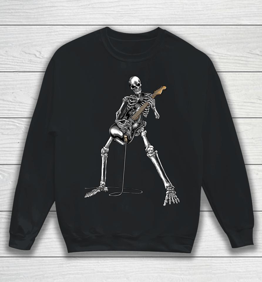 Happy Skeleton Guitar Guy Spooky Halloween Rock Band Concert Sweatshirt