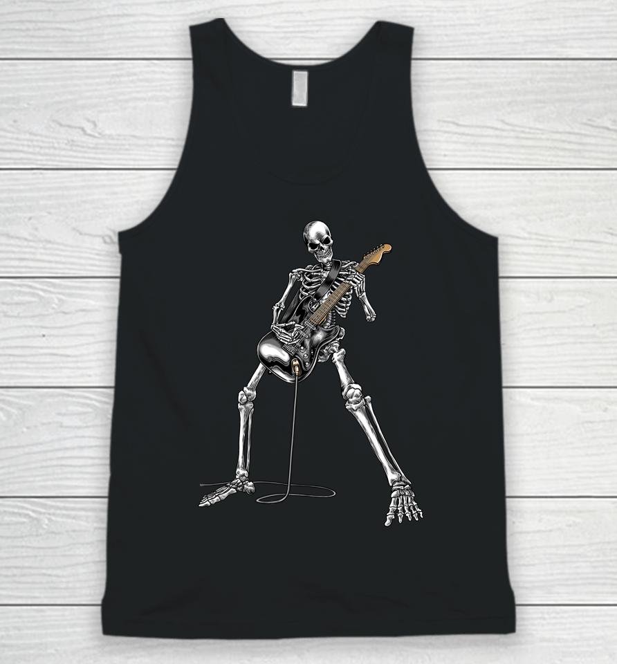 Happy Skeleton Guitar Guy Spooky Halloween Rock Band Concert Unisex Tank Top