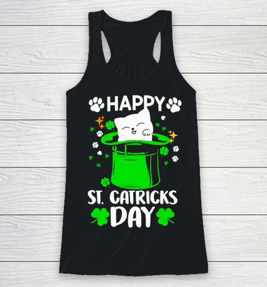 Happy St Catrick’s Day Cat Inside Green Hat Racerback Tank