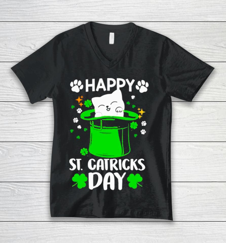 Happy St Catrick’s Day Cat Inside Green Hat Unisex V-Neck T-Shirt