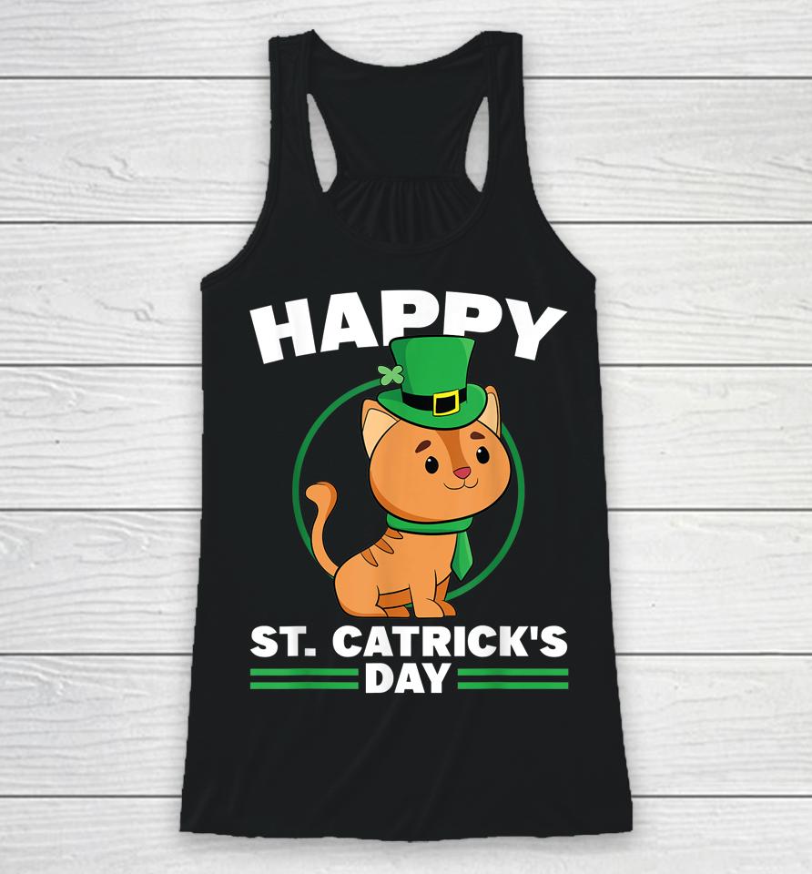 Happy St Catrick's Day St Patrick's Day Kitten Cat Racerback Tank