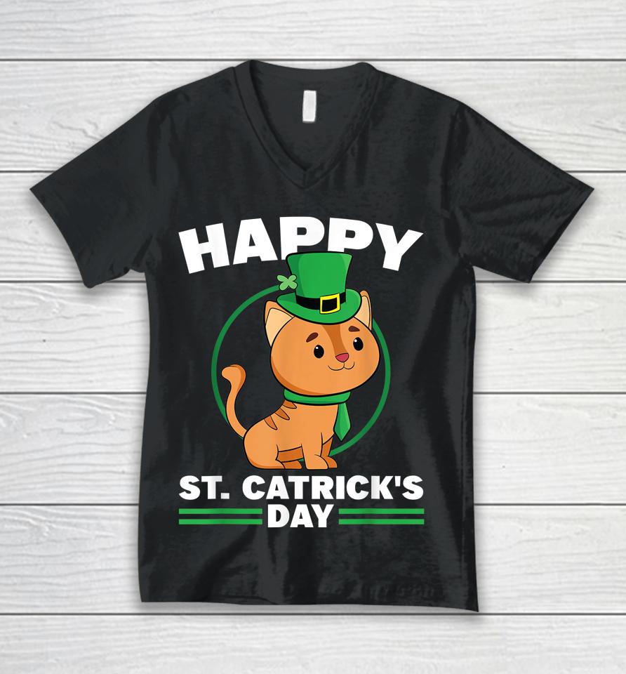 Happy St Catrick's Day St Patrick's Day Kitten Cat Unisex V-Neck T-Shirt
