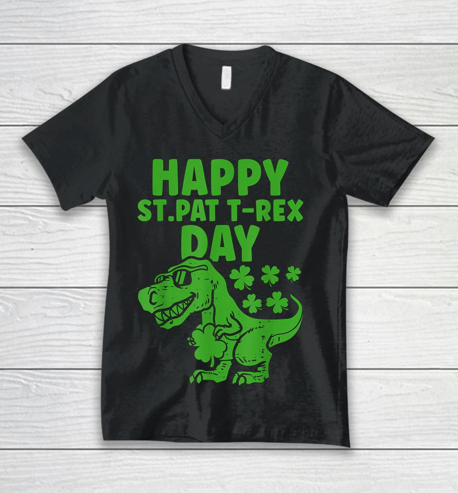 Happy St Pat T-Rex Day Dino St Patrick's Day Unisex V-Neck T-Shirt