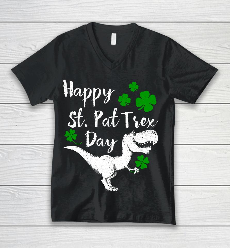 Happy St Pat T-Rex Day Dinosaur St Patrick's Day Unisex V-Neck T-Shirt