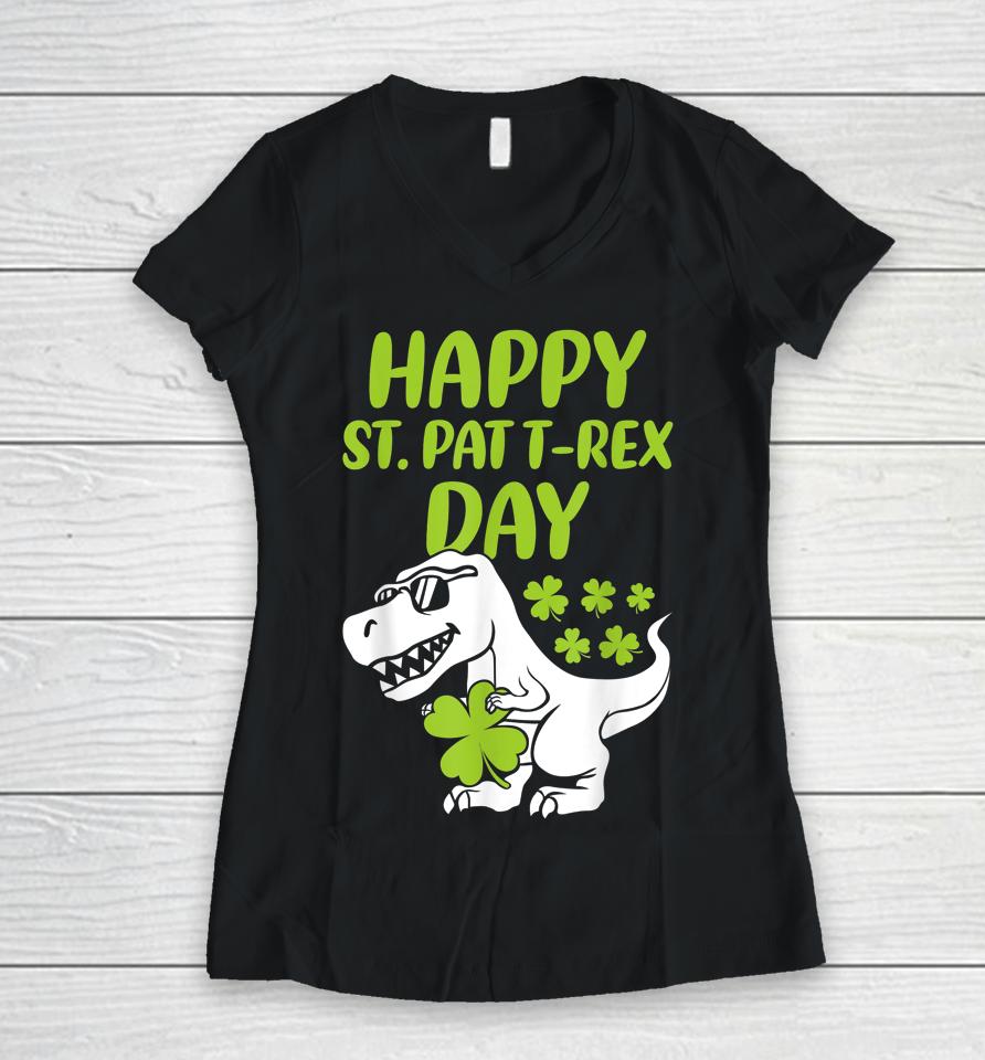 Happy St Pat Trex Day Dino Boys St Patrick's Day Women V-Neck T-Shirt