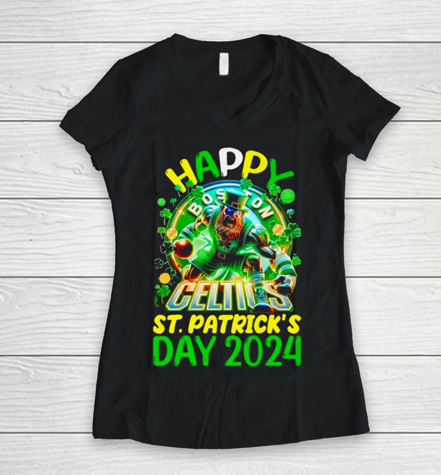 Happy St Patrick’s Day 2024 Boston Celtics Women V-Neck T-Shirt