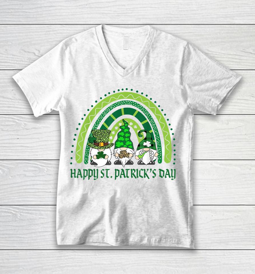 Happy St Patrick's Day Irish Shamrock Gnome Rainbow Unisex V-Neck T-Shirt