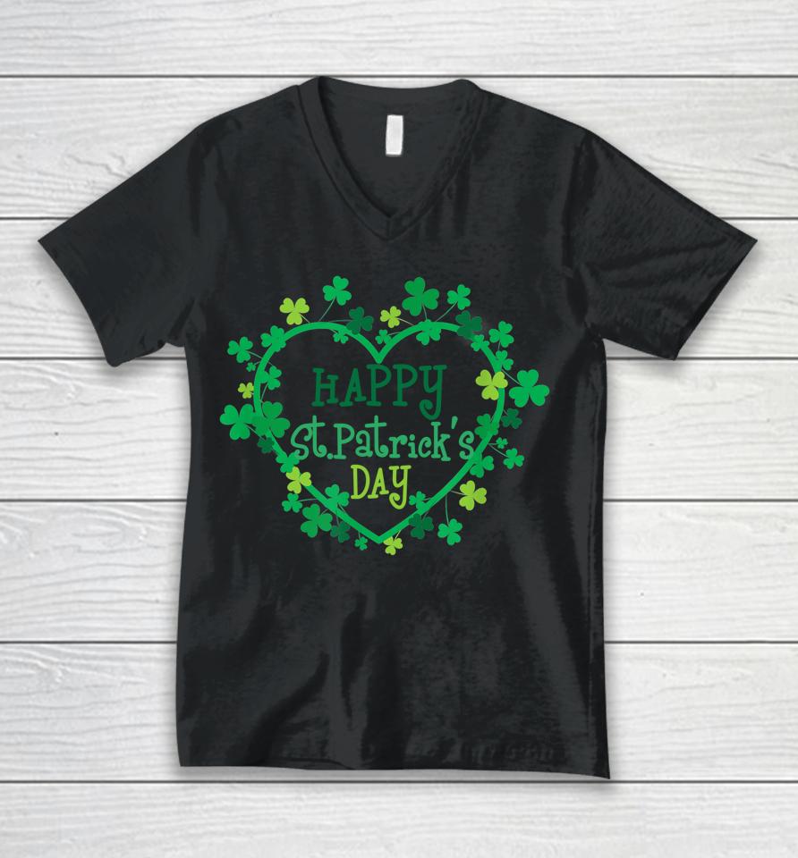 Happy St Patrick's Day Irish Shamrock Heart Unisex V-Neck T-Shirt