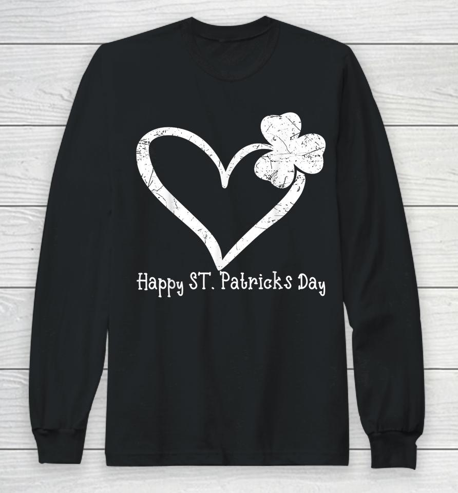 Happy St Patrick's Day Irish Shamrock Heart Vintage Long Sleeve T-Shirt