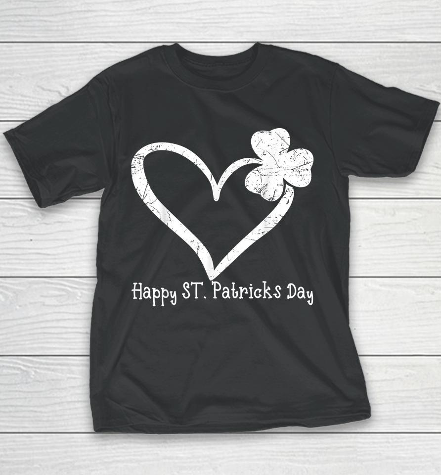 Happy St Patrick's Day Irish Shamrock Heart Vintage Youth T-Shirt