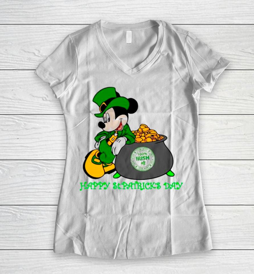 Happy St Patrick’s Day Mickey Irish Women V-Neck T-Shirt