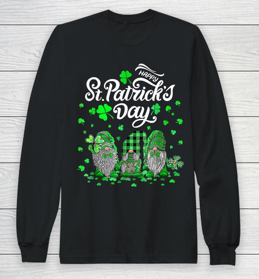 Happy St Patrick's Day Three Gnomes Shamrock Essential Long Sleeve T-Shirt