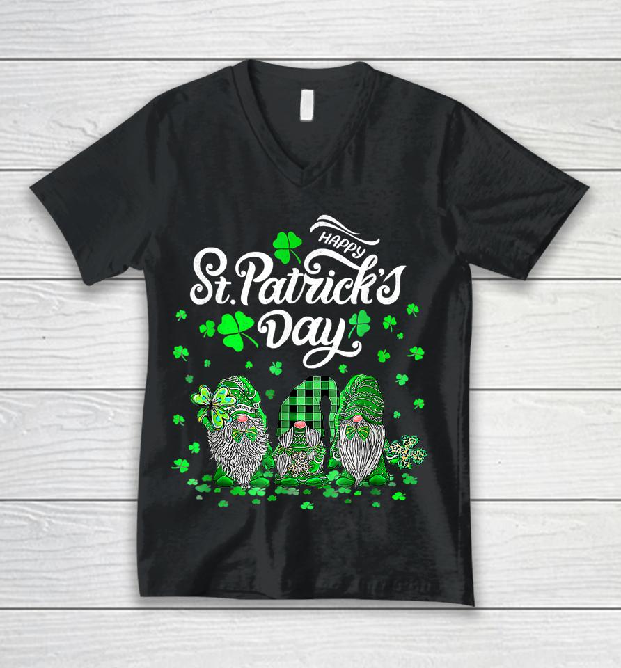 Happy St Patrick's Day Three Gnomes Shamrock Essential Unisex V-Neck T-Shirt