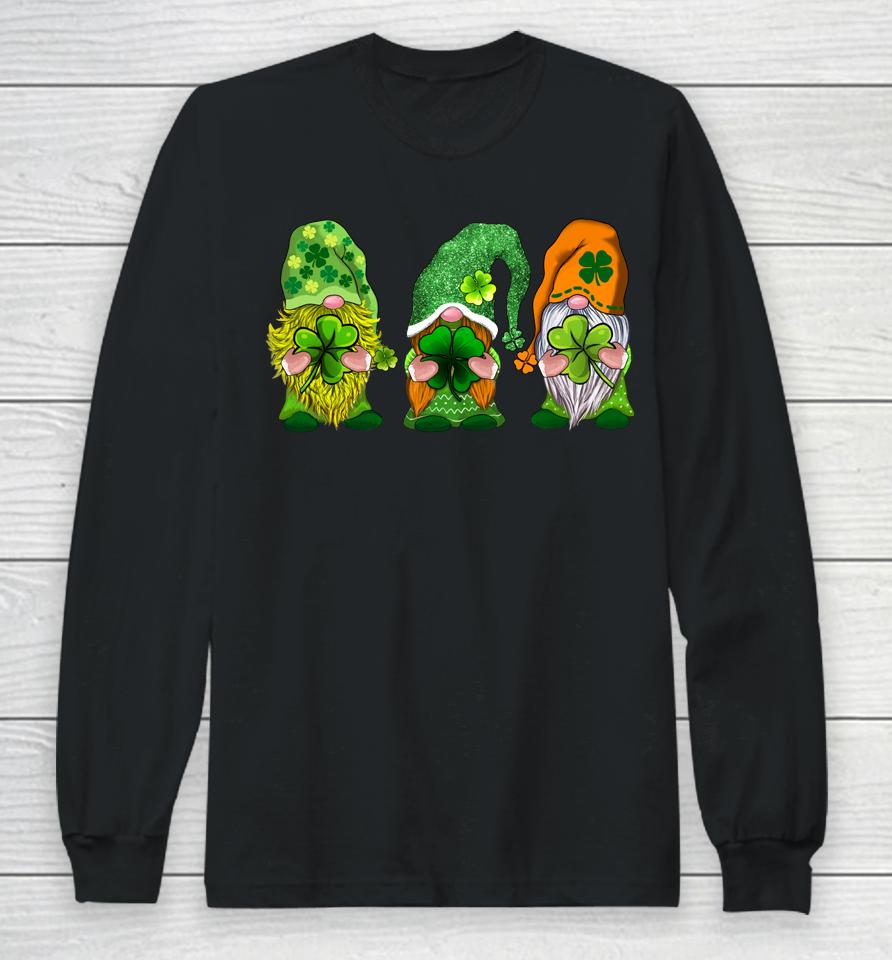 Happy St Patrick's Day Three Gnomes Shamrock Gift Long Sleeve T-Shirt