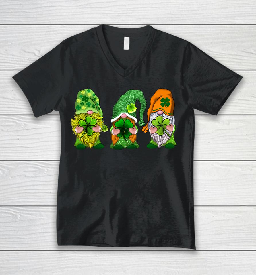 Happy St Patrick's Day Three Gnomes Shamrock Gift Unisex V-Neck T-Shirt