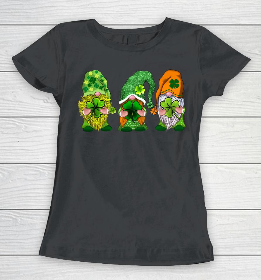 Happy St Patrick's Day Three Gnomes Shamrock Gift Women T-Shirt
