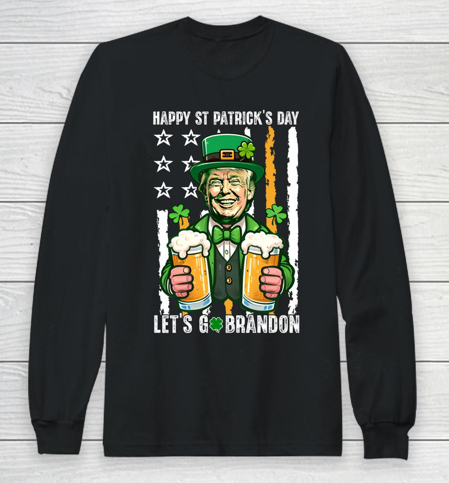 Happy St Patrick's Day Trump Irish Beer Lover Patriotic Flag Long Sleeve T-Shirt
