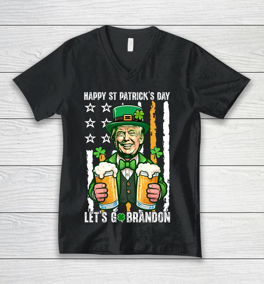 Happy St Patrick's Day Trump Irish Beer Lover Patriotic Flag Unisex V-Neck T-Shirt