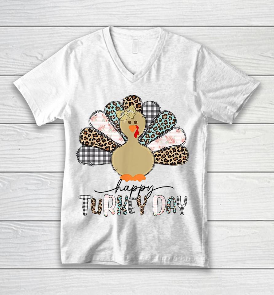 Happy Turkey Day Cute Turkey Thanksgiving Unisex V-Neck T-Shirt