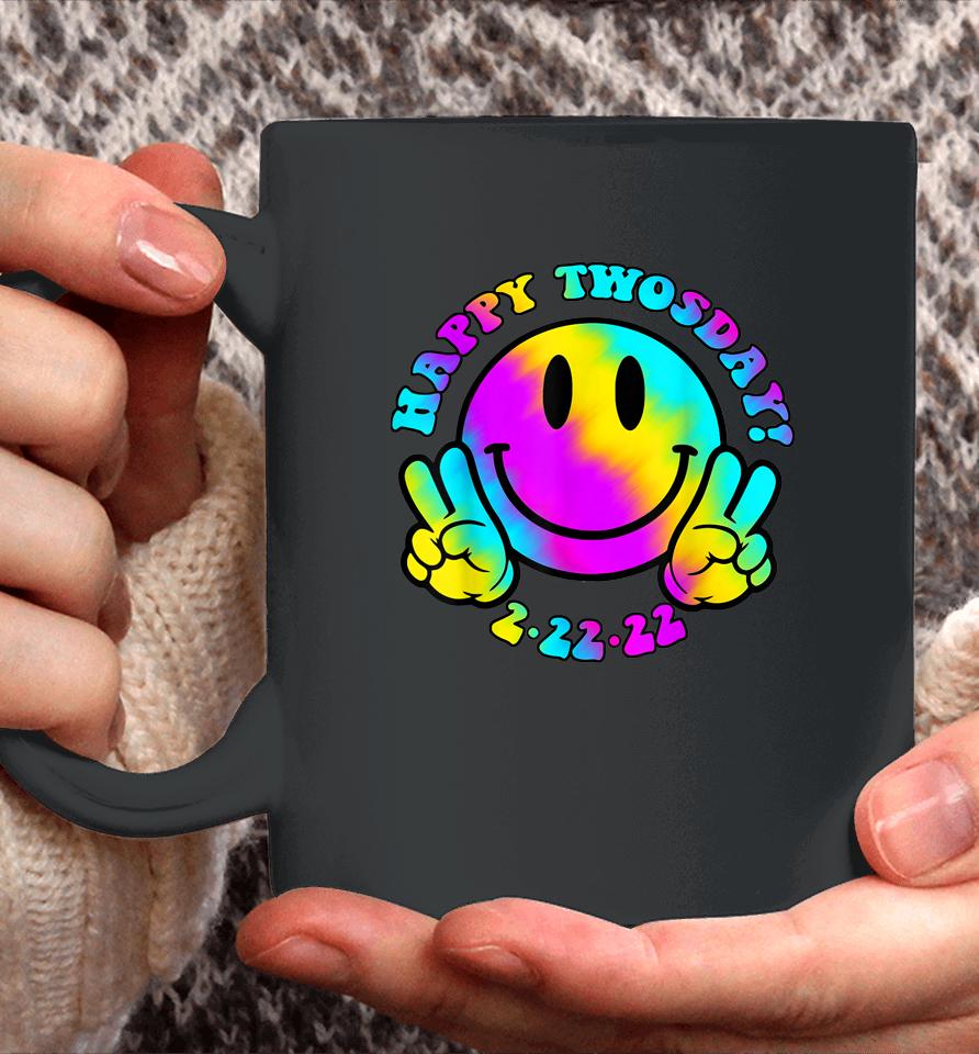 Happy Twosday Tuesday February 22Nd 2022 Tie Dye Smiley Face Coffee Mug