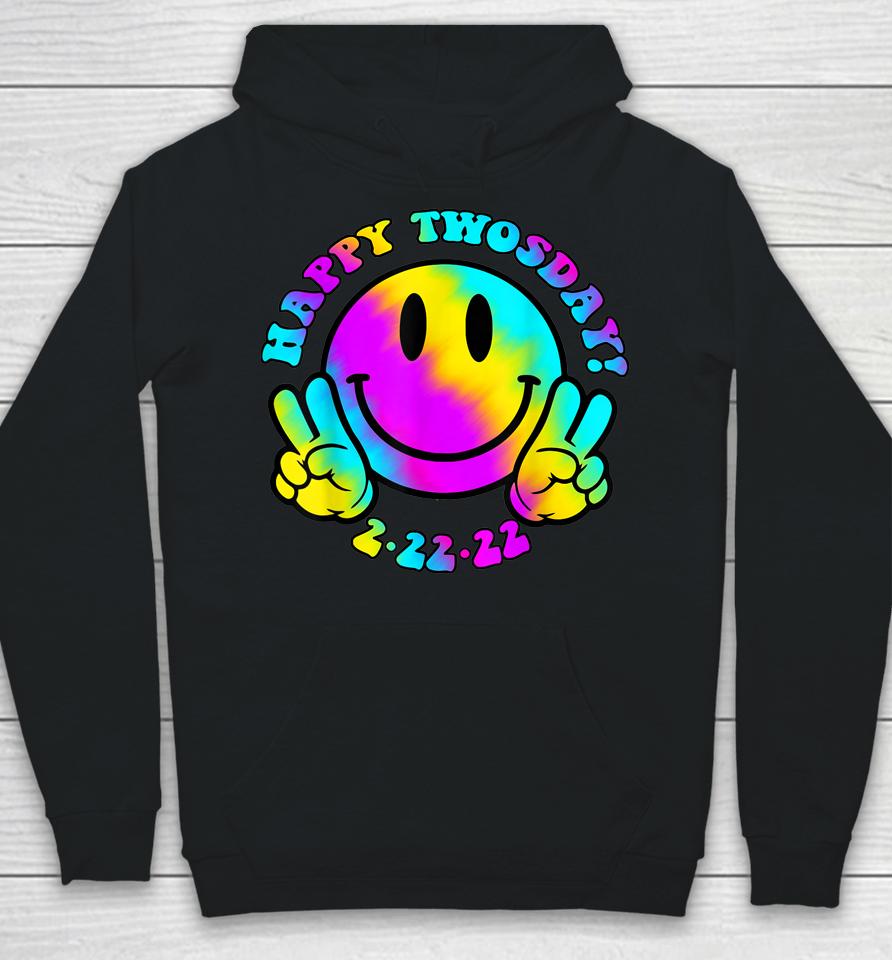 Happy Twosday Tuesday February 22Nd 2022 Tie Dye Smiley Face Hoodie