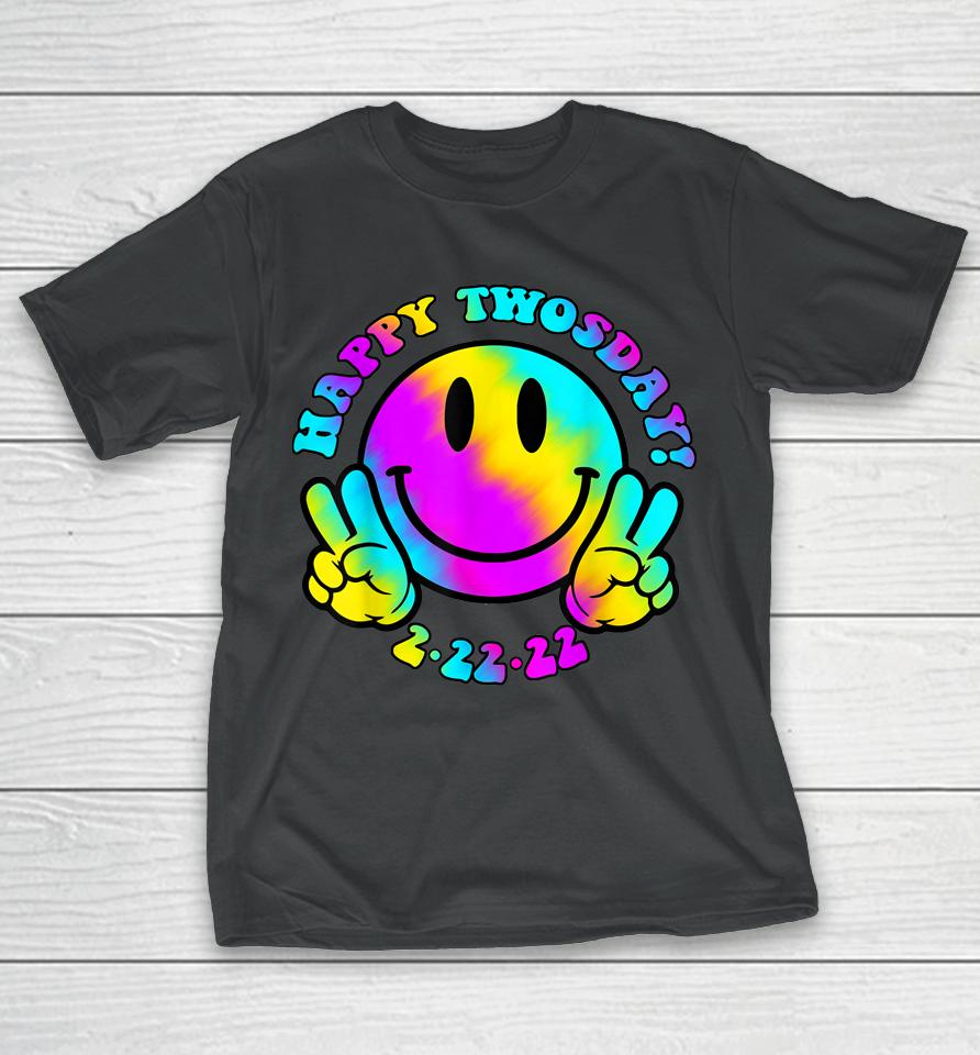 Happy Twosday Tuesday February 22Nd 2022 Tie Dye Smiley Face T-Shirt