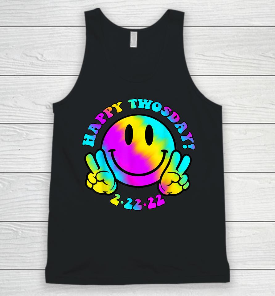Happy Twosday Tuesday February 22Nd 2022 Tie Dye Smiley Face Unisex Tank Top