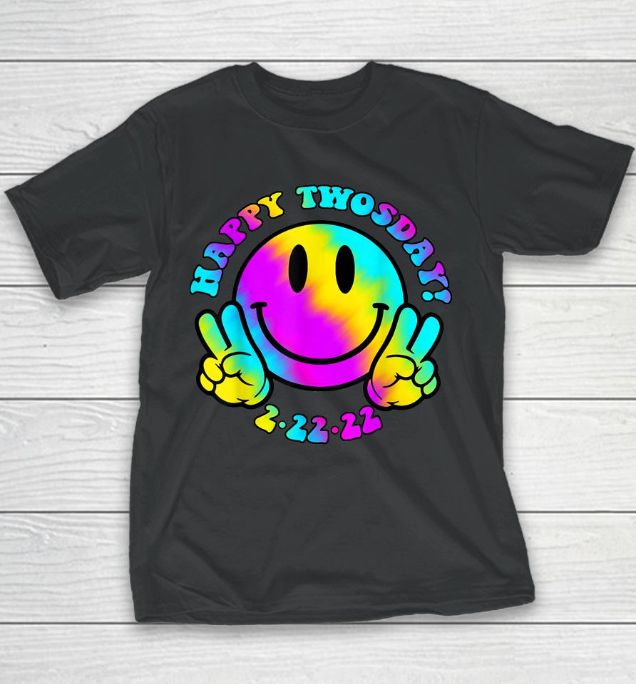 Happy Twosday Tuesday February 22Nd 2022 Tie Dye Smiley Face Youth T-Shirt