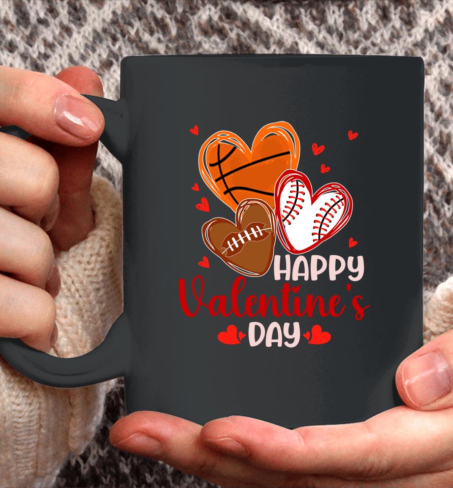 Happy Valentines Day Basketball Baseball Football Coffee Mug