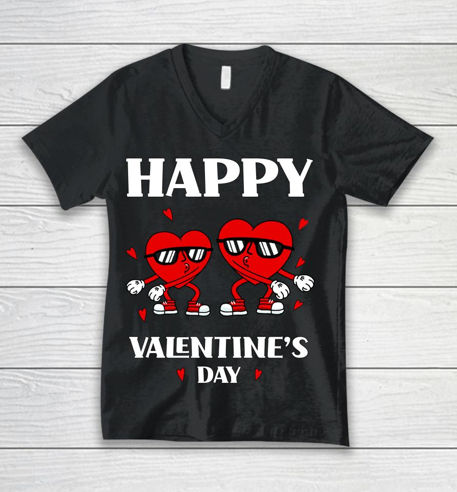 Happy Valentine's Day Dabbing Heart Funny Unisex V-Neck T-Shirt