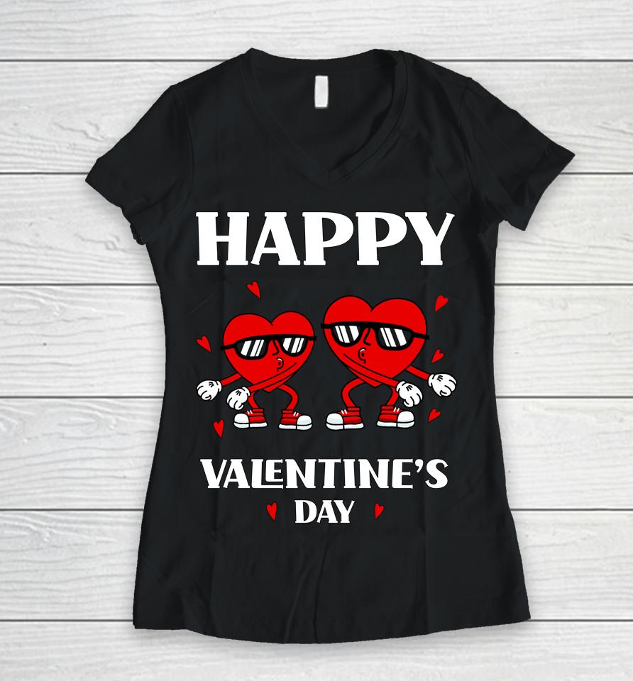 Happy Valentine's Day Dabbing Heart Funny Women V-Neck T-Shirt