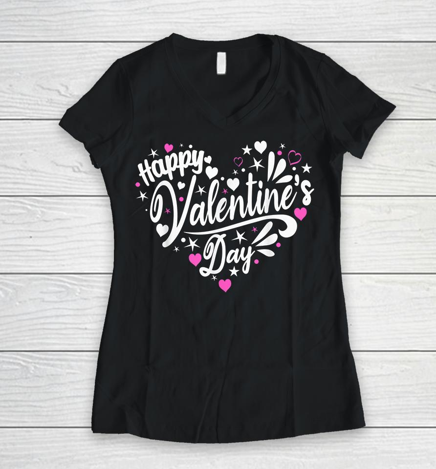 Happy Valentine's Day Heart Women V-Neck T-Shirt