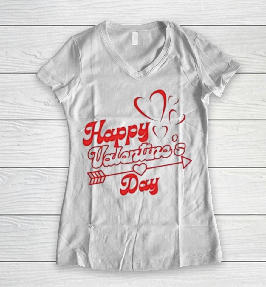 Happy Valentines Day Hearts Arrow Women V-Neck T-Shirt
