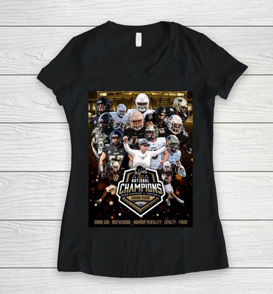 Harding Bison Win The National Champions Ncaa Division Ii Football 2023 Women V-Neck T-Shirt