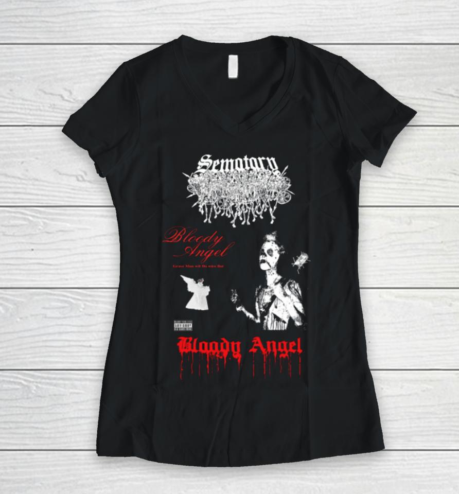 Haunted Mound Merch Sematary Bloody Angel Wire Bat Women V-Neck T-Shirt