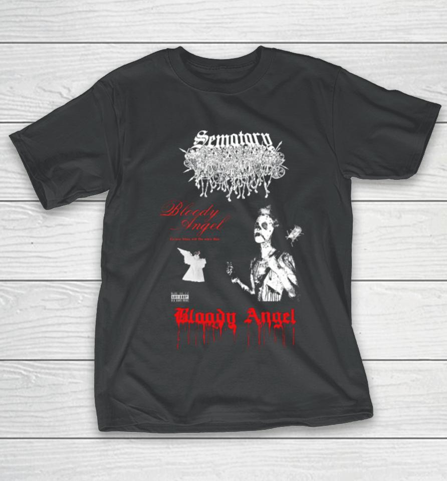 Haunted Mound Sematary Bloody Angel Wire Bat T-Shirt