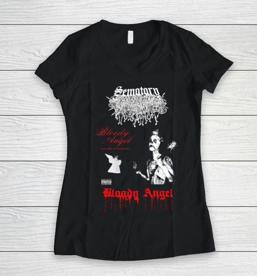 Haunted Mound Sematary Bloody Angel Wire Bat Women V-Neck T-Shirt