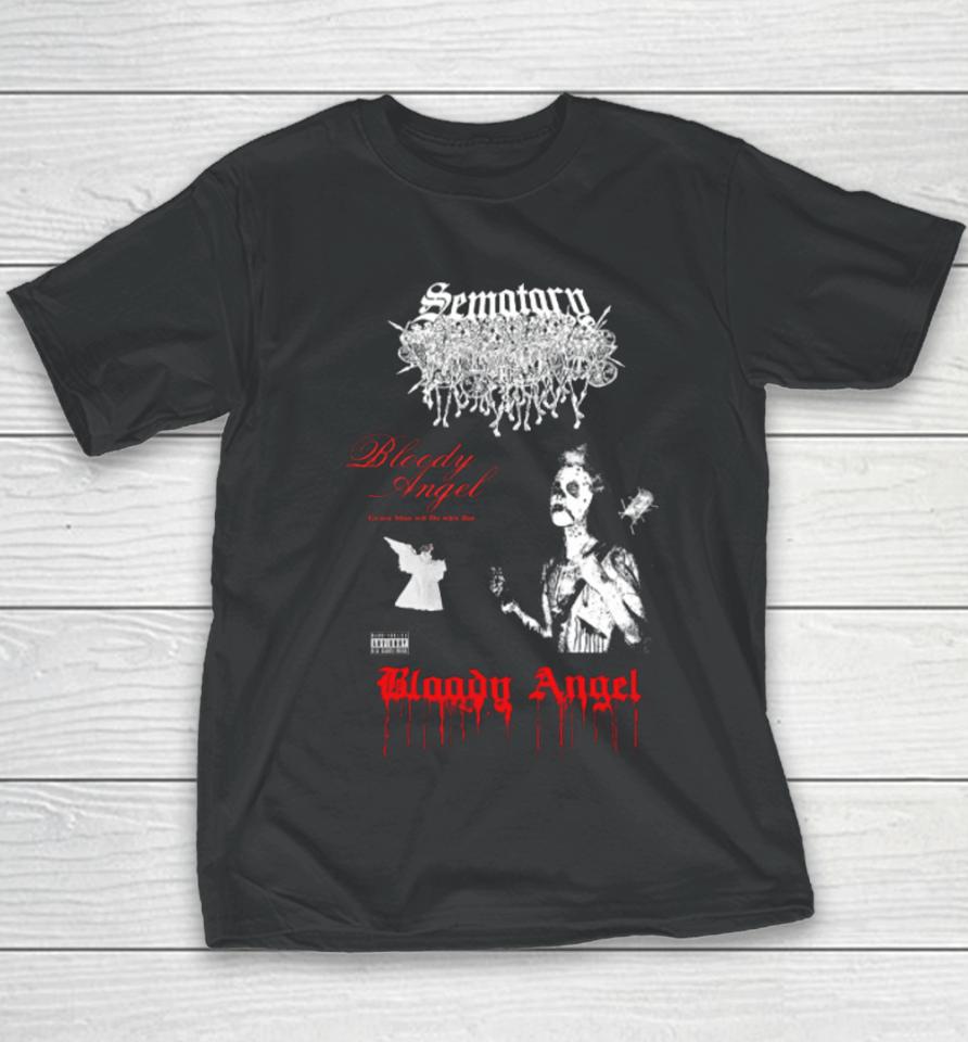 Haunted Mound Sematary Bloody Angel Wire Bat Youth T-Shirt