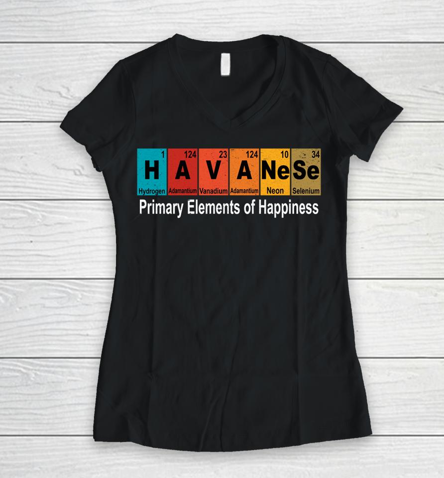 Havanese Dog Periodic Table Vintage Women V-Neck T-Shirt