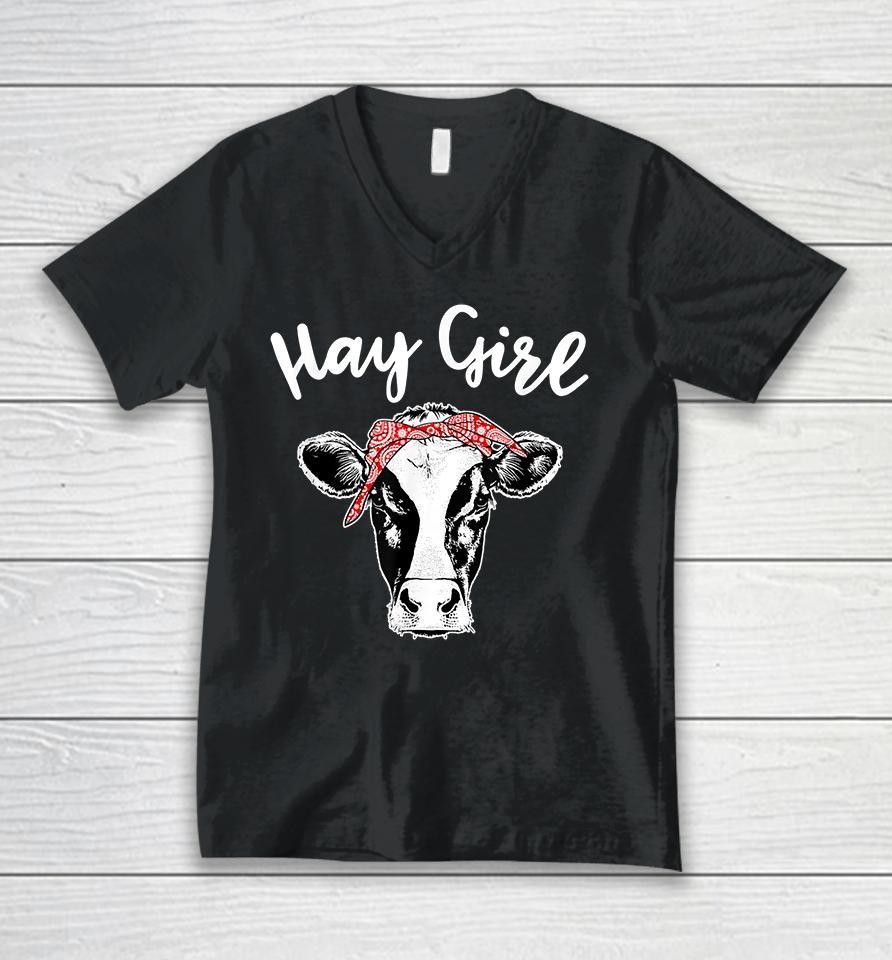 Hay Girl Farmer Cattle Cows Unisex V-Neck T-Shirt